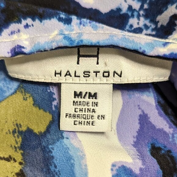 Halston Blue Floral Bell Sleeve Top M - Picture 4 of 5